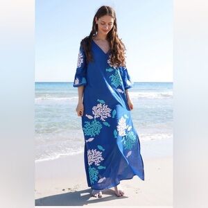 New Debbie Katz Agua Tunic Embroidered Beach Cover Up/ Dress